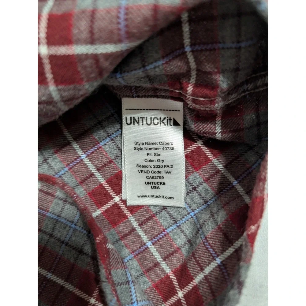 UNTUCKit Cabero Flannel Shirt Mens Medium Slim Fit‎ Red Gray Plaid Button Up...